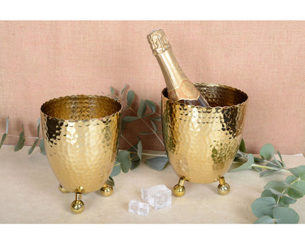 Gouden champagne -emmer gehamerd op ronde voeten - 18x18x22cm