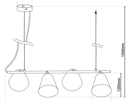4-pending lamp "Triton" gemaakt van zwart metaal in zwart, met E27-aansluiting, verlichting voor woonkamer, eetkamer of kantoor.