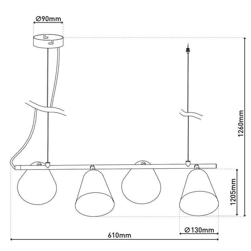 4-pending lamp "Triton" gemaakt van zwart metaal in zwart, met E27-aansluiting, verlichting voor woonkamer, eetkamer of kantoor.