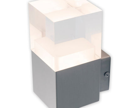 LED externe wandlamp "Leah" gemaakt van metaal en plastic in stalen blanke, geïntegreerde LED