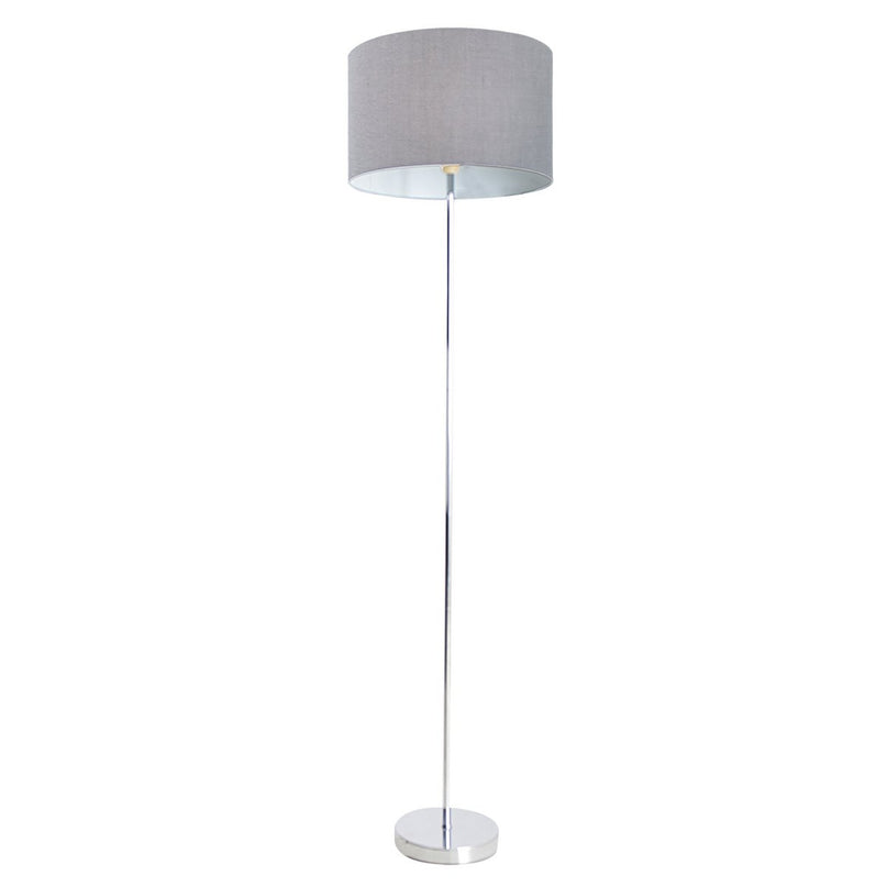 Staande lamp "New York", klassieke metalen vloerlamp met tekstblazer in grijs, met E27 -aansluiting, 160 cm hoog, perfect voor woonkamer, eetkamer, gang en kantoor