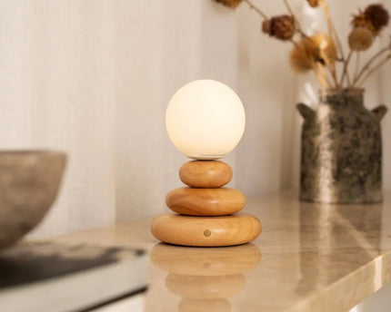 Isabella Houten & Glazen Oplaadbare Lamp - Snoerloos & Dimbaar
