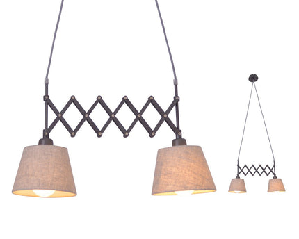 Schaar hanglamp "Adrianne", breedte uit te strekken van 35-57 cm, gemaakt van bruin metaal met natuurlijk gekleurde textiel parasols, E27-versies, verlichting voor woonkamer, eetkamer of kantoor