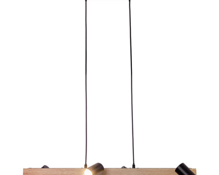 4 hanglamp "Frida" metaal en hout in zwart, en de natuur, hangende lamp, GU10, hanglamp voor eetkamer, woonkamer, gang of kantoor, 80 cm lang
