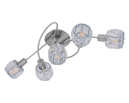 5-geleide plafondlicht "Josefa", metalen plafondlamp en glas in roestvrijstalen look, met E14-versie Filamentlampen inbegrepen, voor woonkamer, eetkamer, hal of gang 61 x 36 x 21 cm