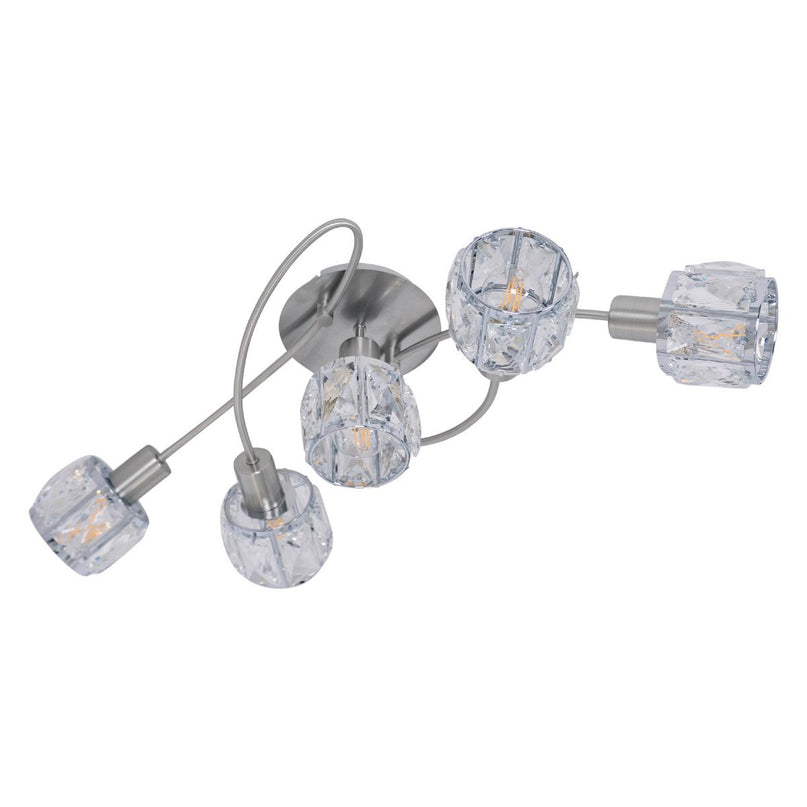 5-geleide plafondlicht "Josefa", metalen plafondlamp en glas in roestvrijstalen look, met E14-versie Filamentlampen inbegrepen, voor woonkamer, eetkamer, hal of gang 61 x 36 x 21 cm