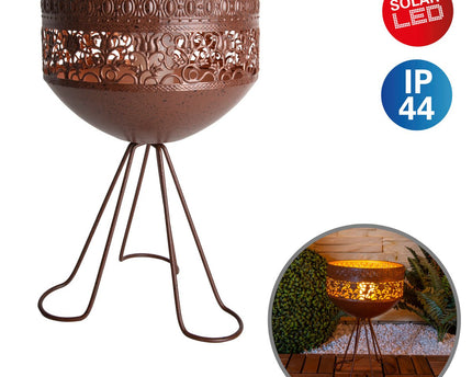 LED decoratief zonnelampje met een standaard, 34,5 cm hoog voor buiten, gemaakt van roestkleurig metaal en plastic, stevig geïnstalleerde LED's