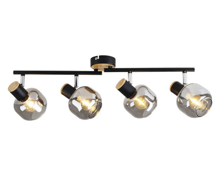 4er spot plafondlamp "fumoso", plafondlamp gemaakt van metaal en rookglas in zwart, met E14 -aansluiting, voor eetkamer, woonkamer, gang of kantoor, 80 x 20 cm