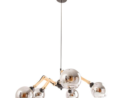 5 glazen hanglamp "soito" hanglamp gemaakt van metaal, glas en rubberen hout, met E14 -aansluiting, voor eetkamer, woonkamer, gang of kantoor, een diameter van 80 cm