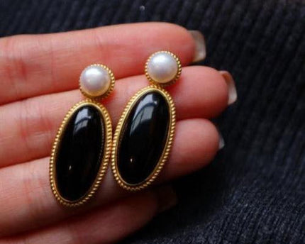 Moderne vintage zwarte onyx oorbellen