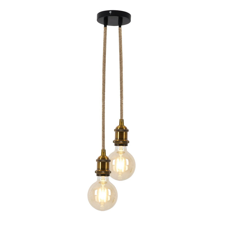 Metalen metalen Baldachin met 2 personen "Ontario" Decoratieve hanglamp gemaakt van metaal in alt-messing en jute, E27-versies, verlichting voor woonkamers of kantoor.