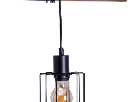 4 hanglamp "Woodland", hanglamp, metaal en hout in zwart en natuurlijke E27 -aansluiting, voor eetkamer, woonkamer, gang of kantoor, 100 cm lang