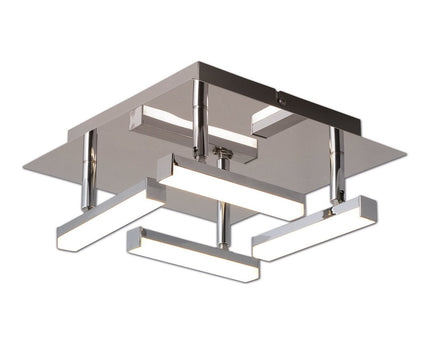 LED -plafondlamp "Turijn" 25 cm x 25 cm, ongeveer 11 cm hoog, chroom -gekleurd metaal, opaalgecoleerd plastic, geïntegreerde LED's, warm wit