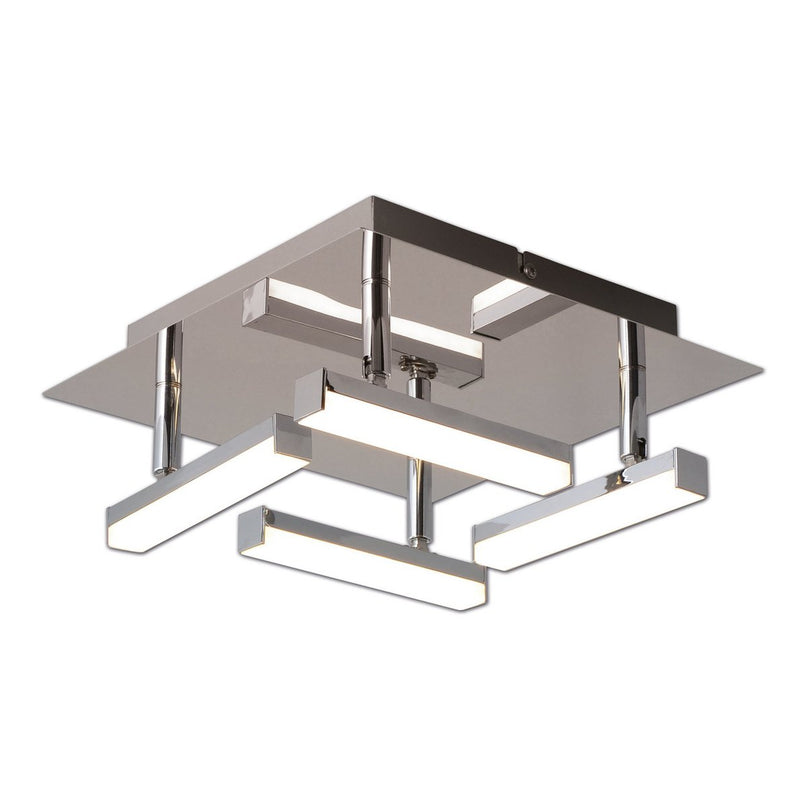 LED -plafondlamp "Turijn" 25 cm x 25 cm, ongeveer 11 cm hoog, chroom -gekleurd metaal, opaalgecoleerd plastic, geïntegreerde LED's, warm wit