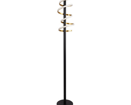 LED staande lamp "Belleza", moderne metalen vloerlamp en plastic in zwart, goud en wit, met stevig ingebouwde LED's, 140 hoog, verlichting voor woonkamer, eetkamer, slaapkamer of kantoor.