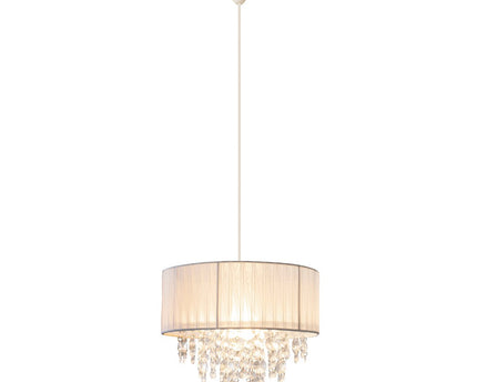 Decoratieve hanglamp "Crystallo", hanglamp gemaakt van metaal, transparant plastic en wit textielmateriaal, E27 -aansluiting, voor eetkamer, woonkamer, gang of kantoor, 30 cm diameter