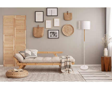 Textiel staande lamp "Tessile", vloerlamp gemaakt van metaal, rubberen boom en stof in wit en natuur, E27 -aansluiting, staande lamp 126 cm hoog