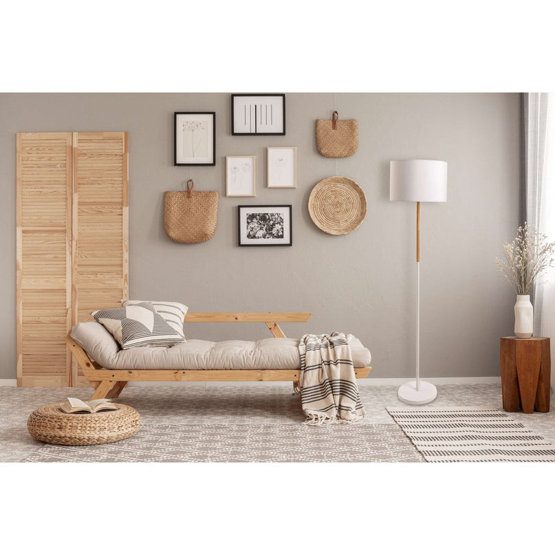 Textiel staande lamp "Tessile", vloerlamp gemaakt van metaal, rubberen boom en stof in wit en natuur, E27 -aansluiting, staande lamp 126 cm hoog