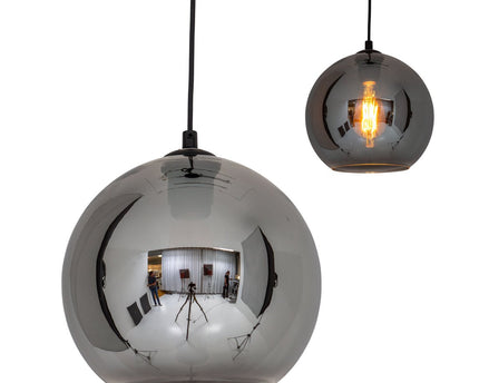 Hanglamp "vaso", kogellampglas, hangende lamp, metaal en rookglas in antraciet, E27 -aansluiting, voor eetkamer, woonkamer, gang of kantoor, met een Øvon 25 cm