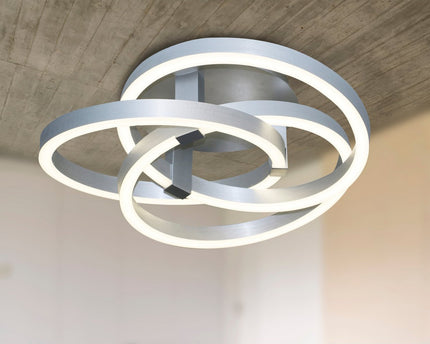 Smart Home LED plafondlicht "Divora" Ø 70 cm, plafondlamp gemaakt van metaal, aluminium geborsteld en wit plastic, met veel functies, stevig gebouwd -in LED's, verlichting voor woonkamer, eetkamerkantoor of gang