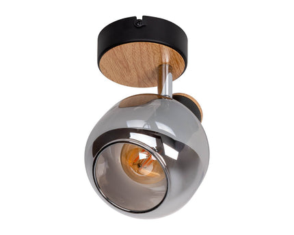 Glazen wandvlek "fumoso", wandlamp gemaakt van zwart en rookglas in zwart en de natuur, met E14 -aansluiting, voor eetkamer, woonkamer, gang of kantoor, lamp voor woonkamer, eetkamer, gang of gang 16 x 14 cm