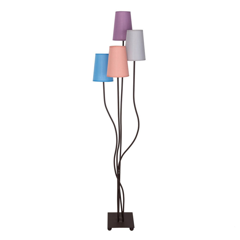Textiel staande lamp 4-flame "boho" kleurrijke, vloerlamp met kleurrijke paraplu's, met E14-aansluiting, voor eetkamer, woonkamer, gang of kantoor, 140 cm hoog