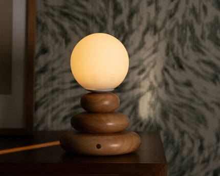 Isabella Houten & Glazen Oplaadbare Lamp - Snoerloos & Dimbaar