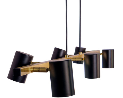 6 -Zaterdag Hanglamp "Frida" in metalen zwart / goud, hangende lamp, GU10, hanglamp voor eetkamer, woonkamer, gang of kantoor, 115 cm lang