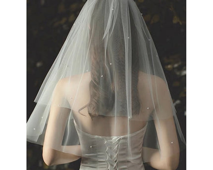 Elegante tweedelige bruidssluier met kleine parels