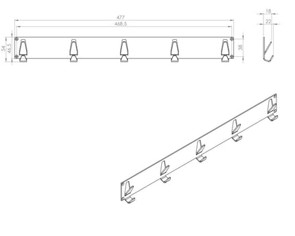 Gorillz Raw XL Five - Industriële - Wandkapstok- Garderobe - 10 Haken - Wit