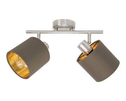 Muur en plafondlamp met 2 zitplaatsen "Maron" gemaakt van metalen satine-meter met stof paraplu's in bruin, met E14-aansluiting, lamp voor woonkamer, eetkamer, gang en kantoor, 46 x 12 cm