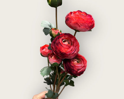 9-stengelige Mica Decorations Ranonkels Kunstbloemen Boeket / Lengte 55cm /red