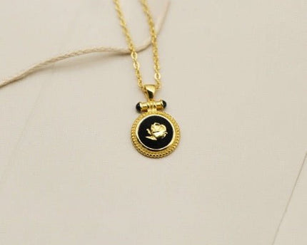Zwart emaille Rose hanger ketting