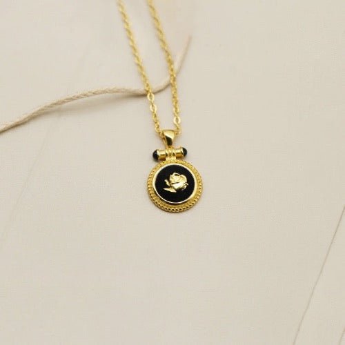 Zwart emaille Rose hanger ketting