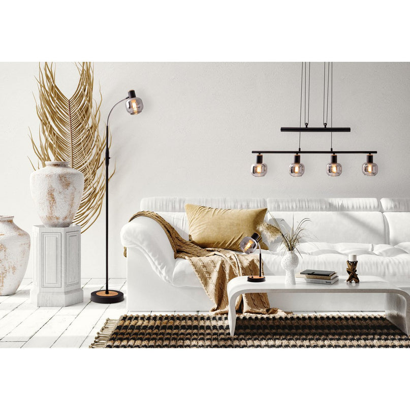 Tafellamp "fumoso", tafellamp gemaakt van metaal en glas in zwart, met E14 -aansluiting, voor eetkamer, woonkamer, gang of kantoor, tafellamp 34 cm hoog