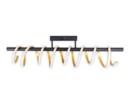 LED -plafondlicht "Belleza", moderne metalen plafondlamp en plastic in zwart, goud en wit, met stevig gebouwd -in LED's, 100 cm lang. De ideale verlichting voor woonkamer, eetkamer of kantoor.