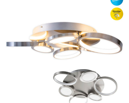 LED-plafondlicht "Stelari" Ø 56 cm, gemaakt van metaal in stalen blank en wit plastic, met stevig ingebouwde LED's, plafondlamp voor woonkamers of kantoor