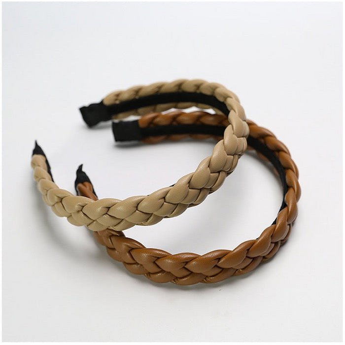 Vintage stijl gevlochten hoofdband in leerlook