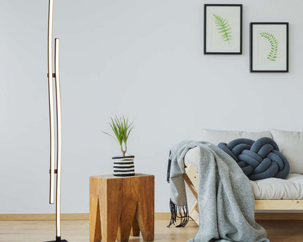 LED -vloerlamp "Onda" H: 130 cm, vloerlamp, metaal en plastic in zwart, geïntegreerde LED, verlichting voor woonkamer, eetkamer of kantoor