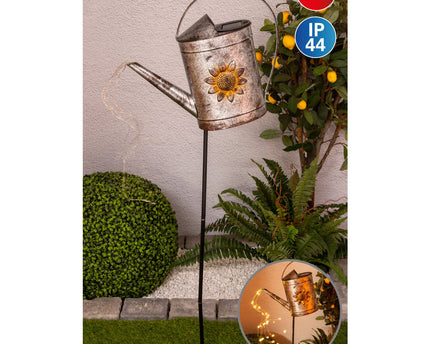 LED Solar Earth Skeer (waterhond) H: 110 cm gegalvaniseerd, voor buiten, gemalen spies gemaakt van metaal en plastic in zilver, met geïntegreerde LED