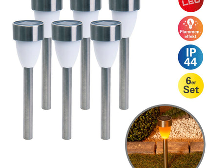 6 Set LED LED Solar Outer Light met aarde spies gemaakt van roestvrijstalen gekleurd metaal en plastic, met geïntegreerde LED