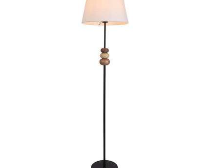 Staande lamp "Elina" 155 cm hoog, Ø 38 cm, metaal in zwart/bruin, tekstblazer in wit, E27