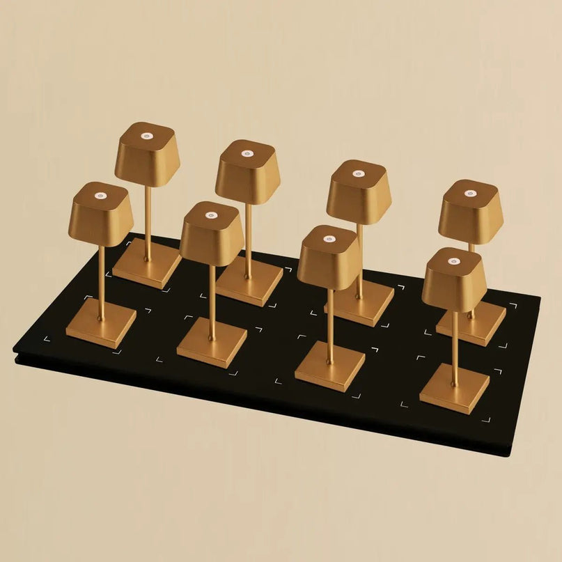 Combi Set Professional-8 x Sarphati Mini Gold Oplaadbare tafellampen & 1 x Centraal station Wireless laadstation met Qi-Technology-Perfect voor restaurants, gastvrijheid en hotels