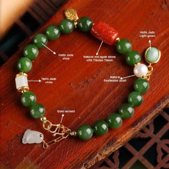 Hetian jade kralen Tibetaanse totemarmband