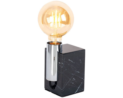 Marmeren lamp "Gemma" 16 cm hoog, gemaakt van marmer en roestvrijstalen metaal, E27-aansluiting, verlichting voor eetkamer, woonkamer, gang of kantoor