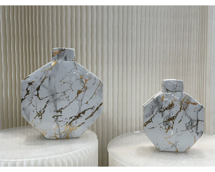 Gouden lak marmeren patroon zeshoek decoratieve pot (klein formaat)