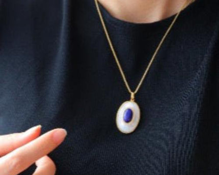 Lapis Lazuli MOP grote ovale hanger ketting