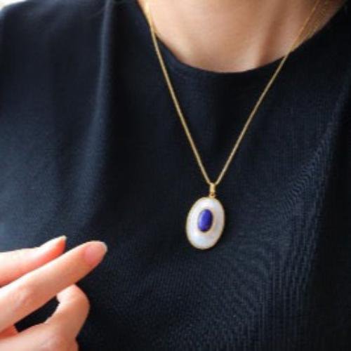 Lapis Lazuli MOP grote ovale hanger ketting
