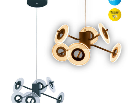 Led hanglamp "discus" gemaakt van zwart metaal en wit plastic met stevig gebouwd -in LED's, hangende lamp voor eetkamer, woonkamer, gang of kantoor met een Øvon ca. 57 cm