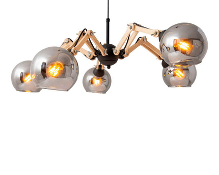 5 glazen hanglamp "soito" hanglamp gemaakt van metaal, glas en rubberen hout, met E14 -aansluiting, voor eetkamer, woonkamer, gang of kantoor, een diameter van 80 cm